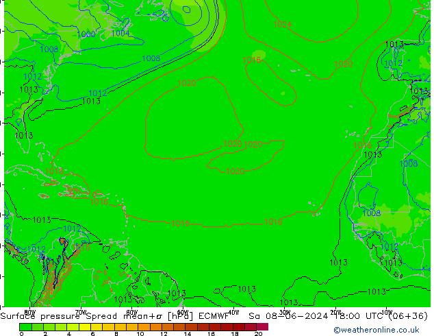 Surface pressure Spread ECMWF Sa 08.06.2024 18 UTC