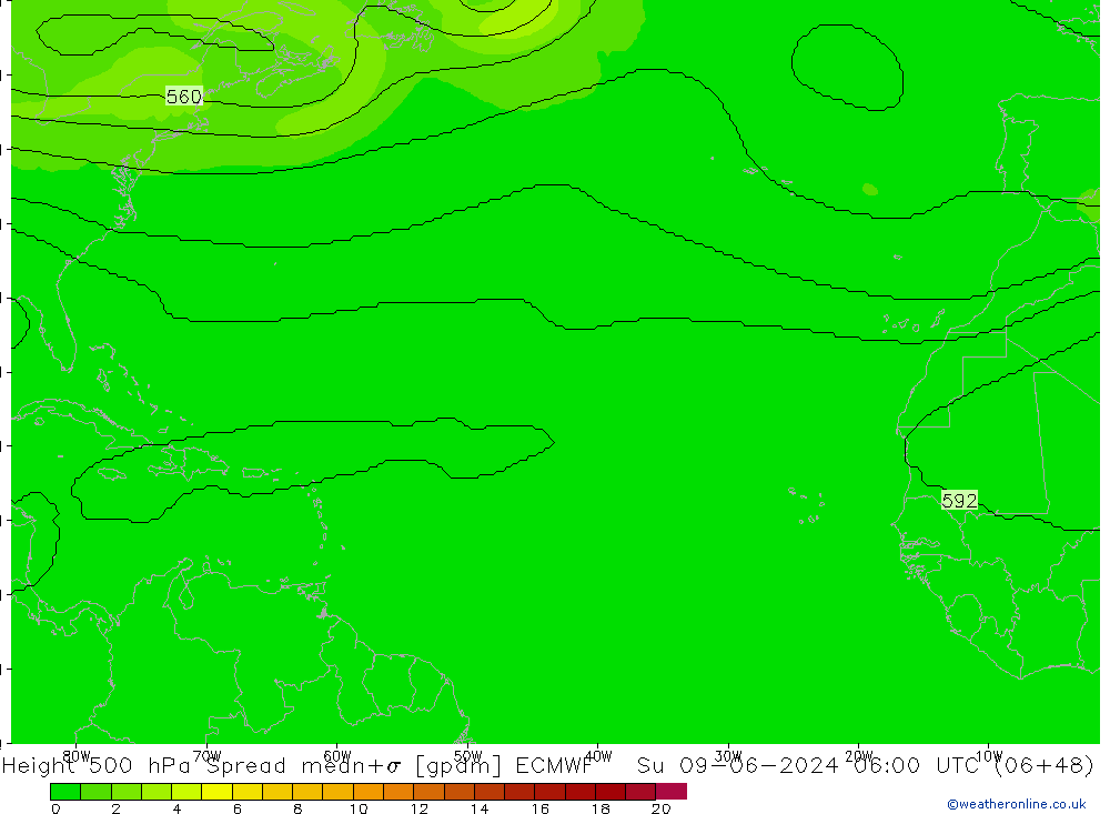 Height 500 hPa Spread ECMWF dom 09.06.2024 06 UTC