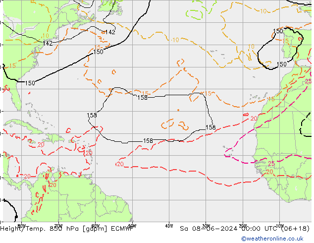 Height/Temp. 850 hPa ECMWF Sa 08.06.2024 00 UTC