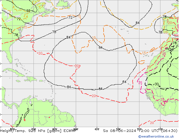 Height/Temp. 925 hPa ECMWF so. 08.06.2024 12 UTC