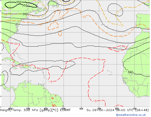 Height/Temp. 500 hPa ECMWF Dom 09.06.2024 06 UTC