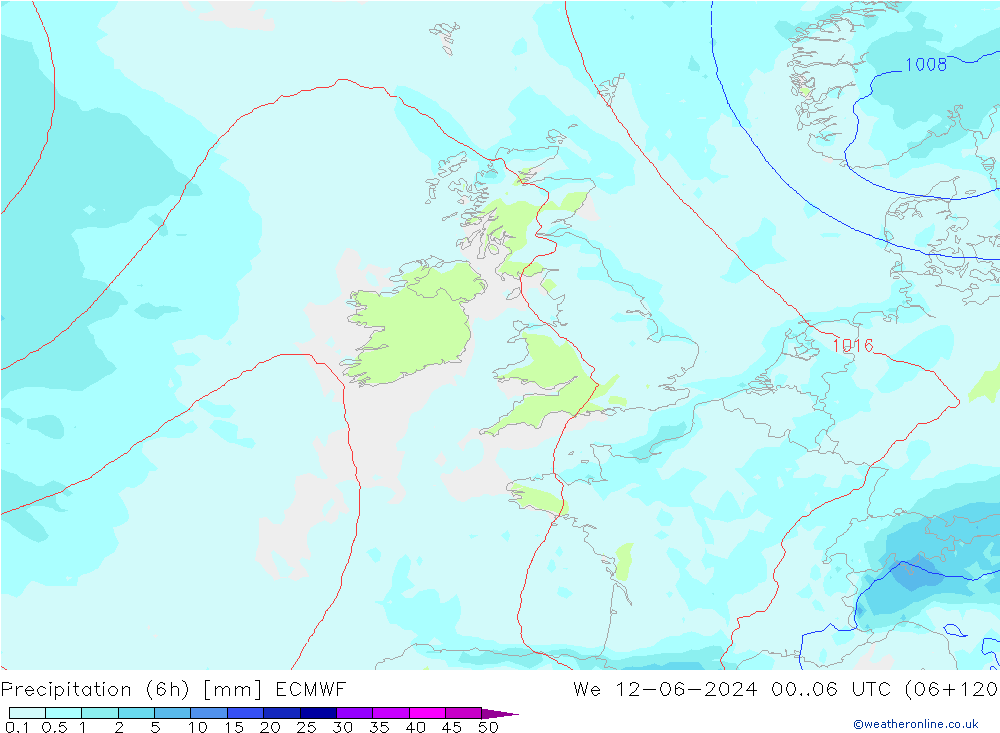 Precipitazione (6h) ECMWF mer 12.06.2024 06 UTC