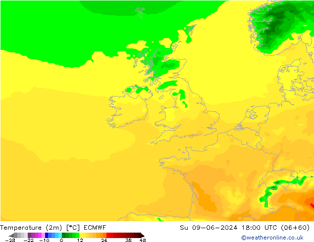 Temperature (2m) ECMWF Ne 09.06.2024 18 UTC