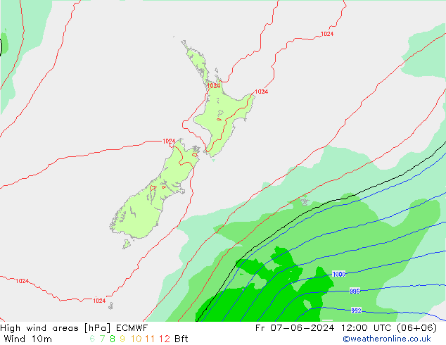 High wind areas ECMWF Sex 07.06.2024 12 UTC