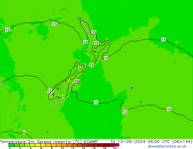 карта температуры Spread ECMWF чт 13.06.2024 06 UTC