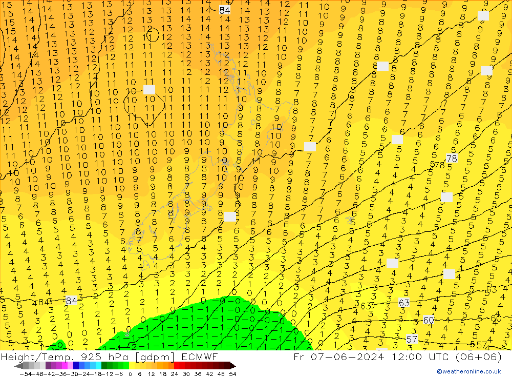 Height/Temp. 925 hPa ECMWF  07.06.2024 12 UTC