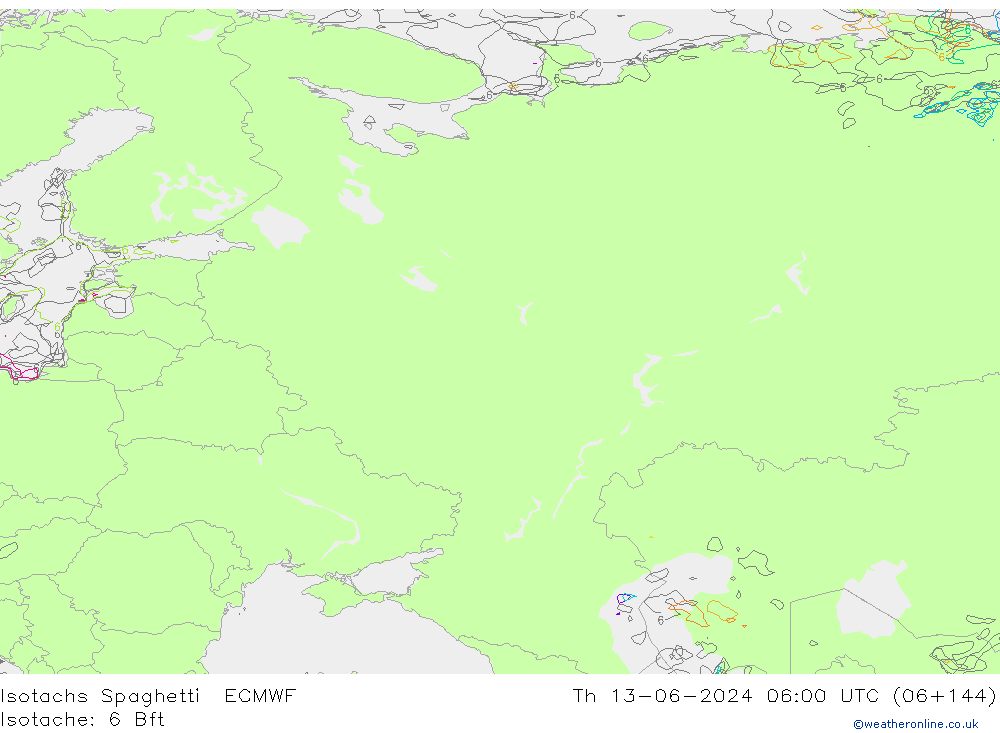 Isotachs Spaghetti ECMWF Čt 13.06.2024 06 UTC