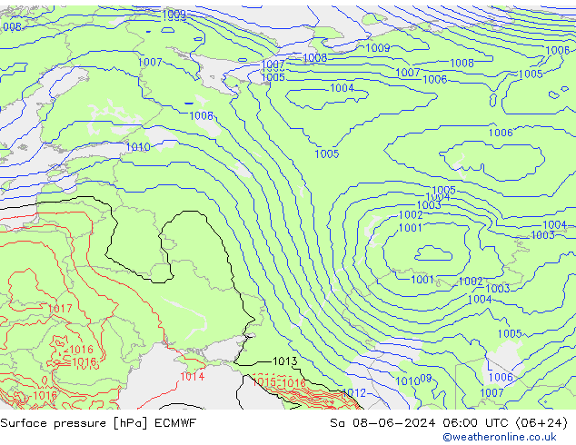 Surface pressure ECMWF Sa 08.06.2024 06 UTC