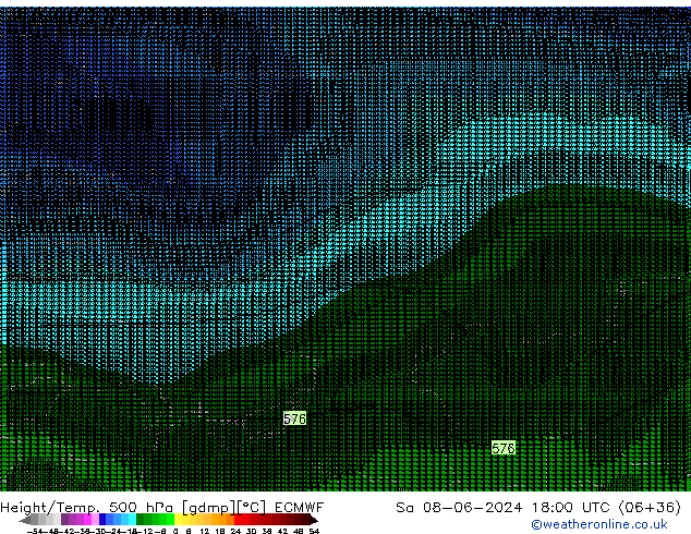 Hoogte/Temp. 500 hPa ECMWF za 08.06.2024 18 UTC