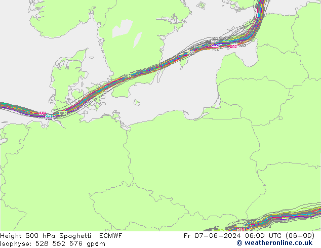 Geop. 500 hPa Spaghetti ECMWF vie 07.06.2024 06 UTC