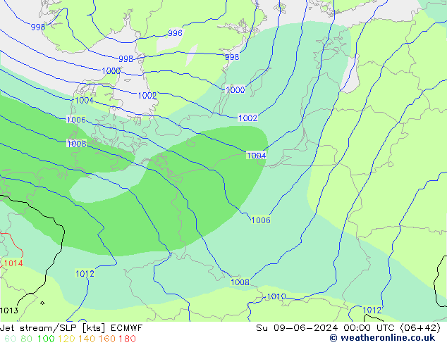 Jet Akımları/SLP ECMWF Paz 09.06.2024 00 UTC