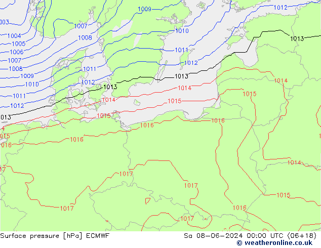 Surface pressure ECMWF Sa 08.06.2024 00 UTC