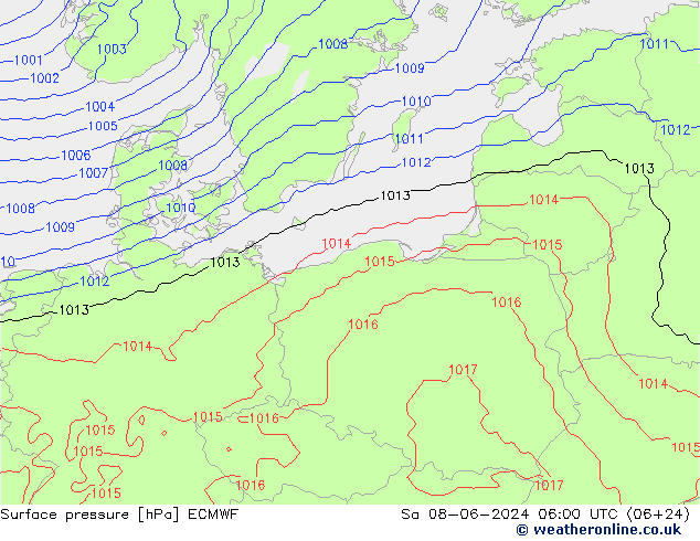 приземное давление ECMWF сб 08.06.2024 06 UTC