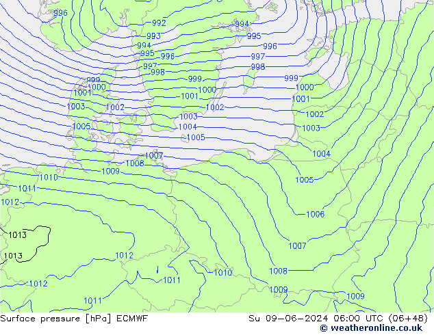 Surface pressure ECMWF Su 09.06.2024 06 UTC