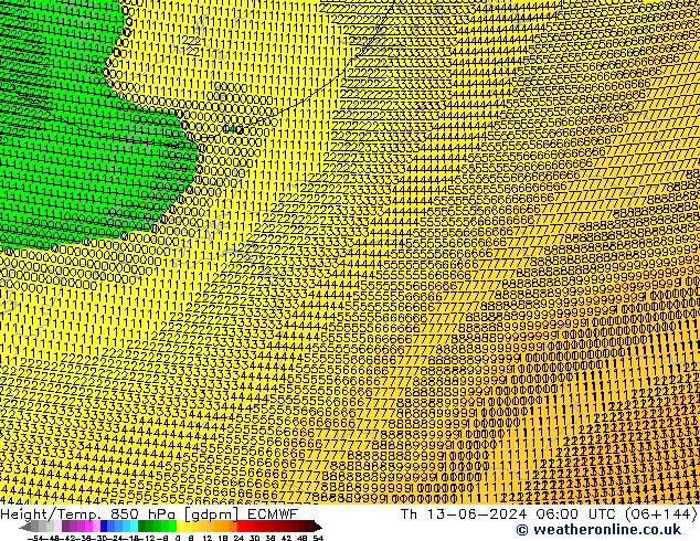 Yükseklik/Sıc. 850 hPa ECMWF Per 13.06.2024 06 UTC