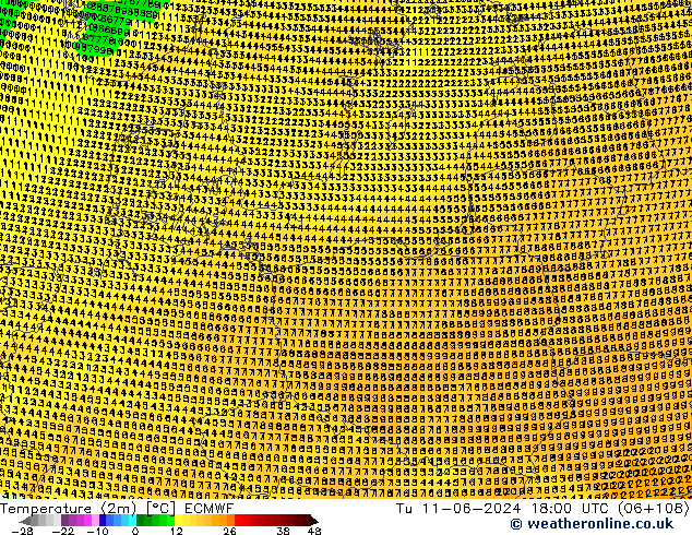 Temperature (2m) ECMWF Tu 11.06.2024 18 UTC