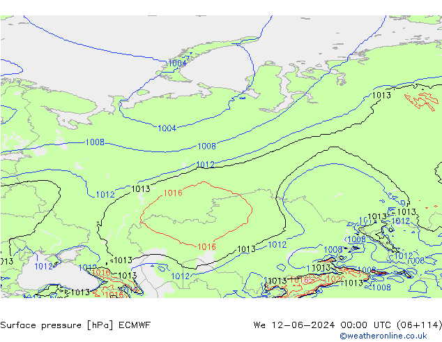 Luchtdruk (Grond) ECMWF wo 12.06.2024 00 UTC