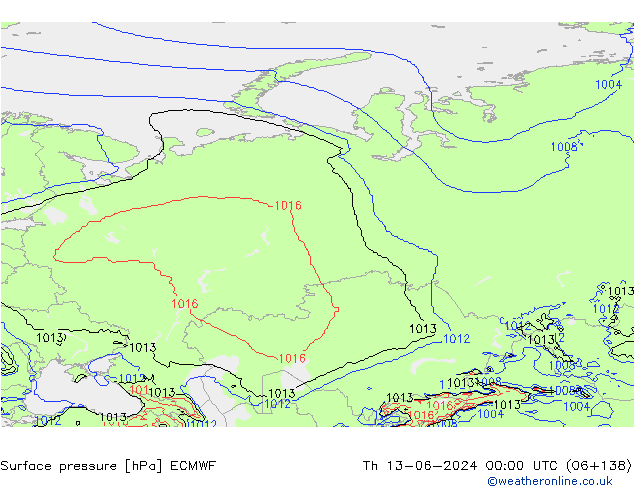 Presión superficial ECMWF jue 13.06.2024 00 UTC