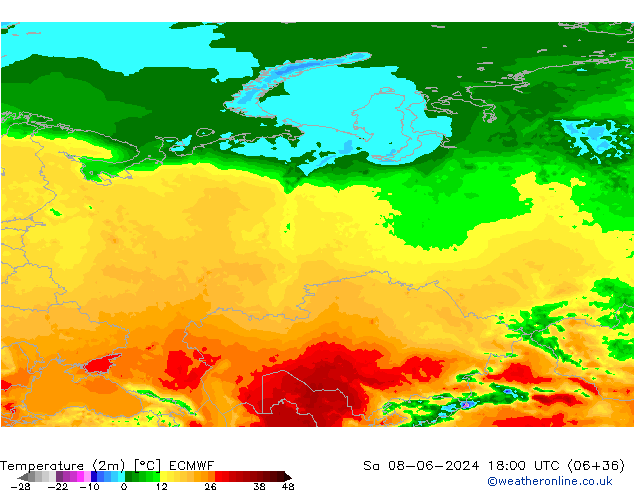 Sıcaklık Haritası (2m) ECMWF Cts 08.06.2024 18 UTC