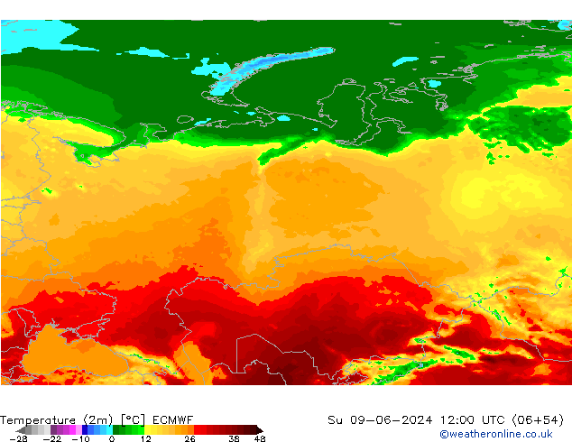 Temperatura (2m) ECMWF dom 09.06.2024 12 UTC