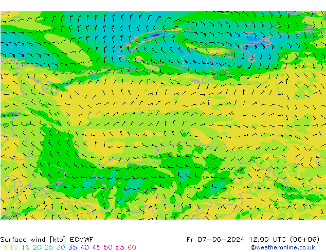 Surface wind ECMWF Fr 07.06.2024 12 UTC