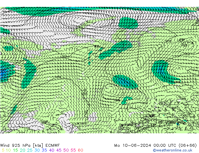 Wind 925 hPa ECMWF Po 10.06.2024 00 UTC