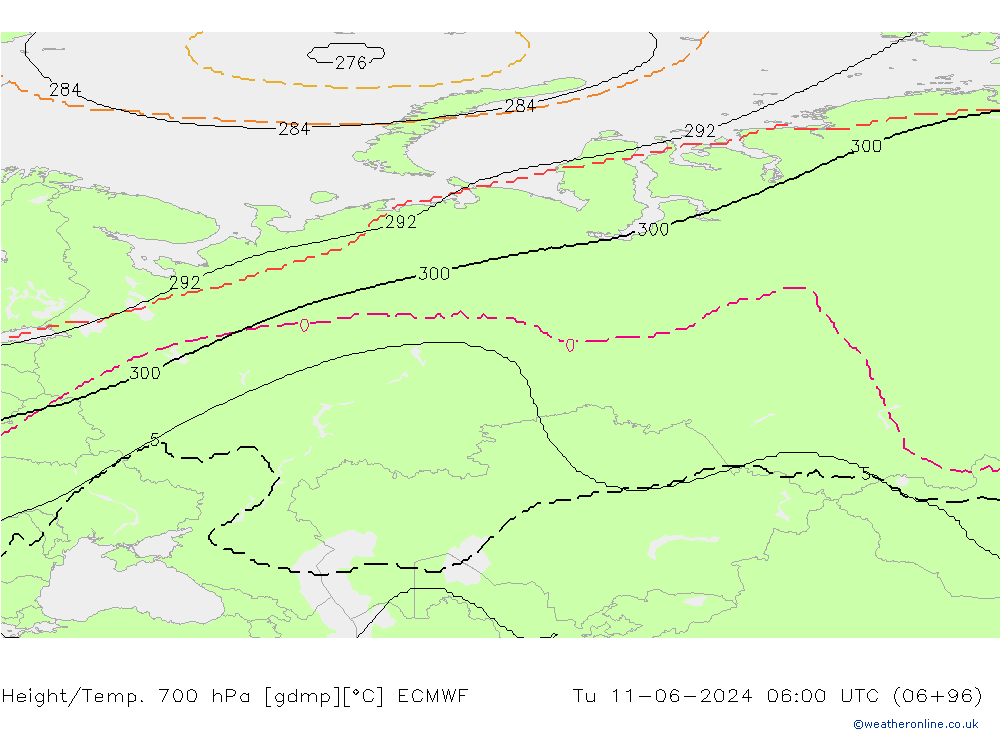 Height/Temp. 700 hPa ECMWF Tu 11.06.2024 06 UTC