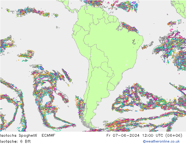 Eşrüzgar Hızları Spaghetti ECMWF Cu 07.06.2024 12 UTC