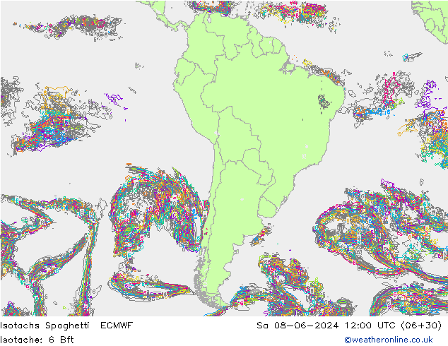 Izotacha Spaghetti ECMWF so. 08.06.2024 12 UTC