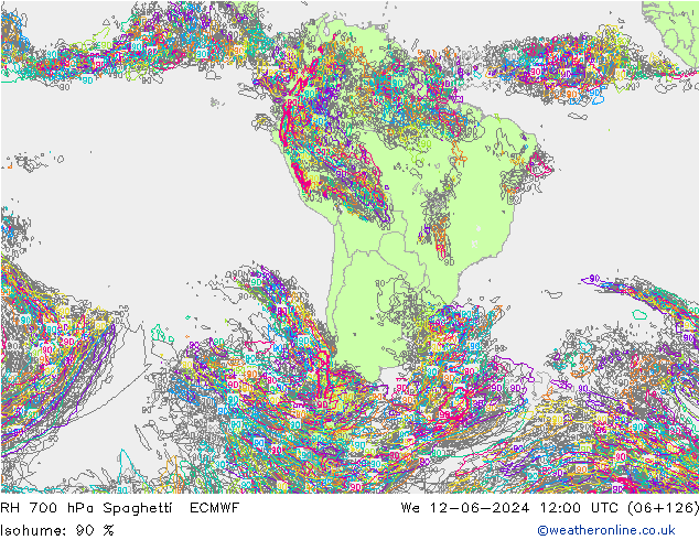 RH 700 hPa Spaghetti ECMWF Mi 12.06.2024 12 UTC