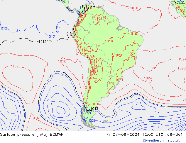 Presión superficial ECMWF vie 07.06.2024 12 UTC