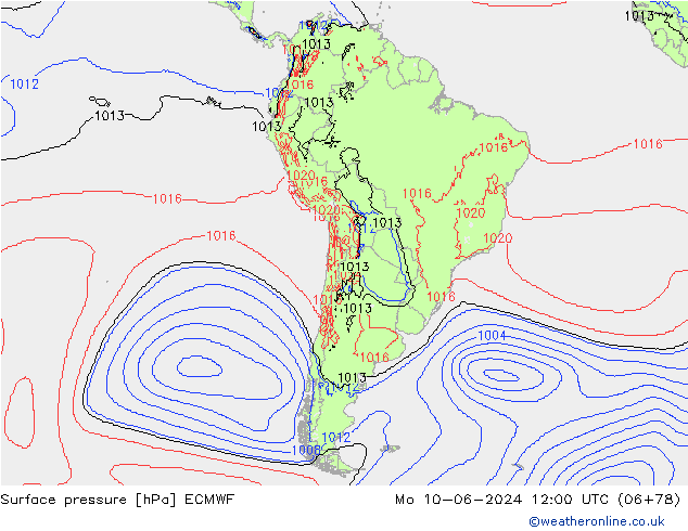 pressão do solo ECMWF Seg 10.06.2024 12 UTC