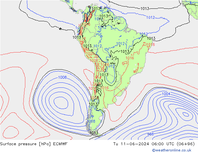 приземное давление ECMWF вт 11.06.2024 06 UTC