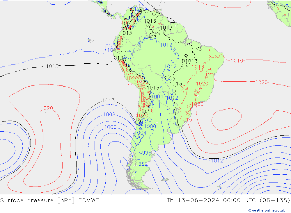 приземное давление ECMWF чт 13.06.2024 00 UTC