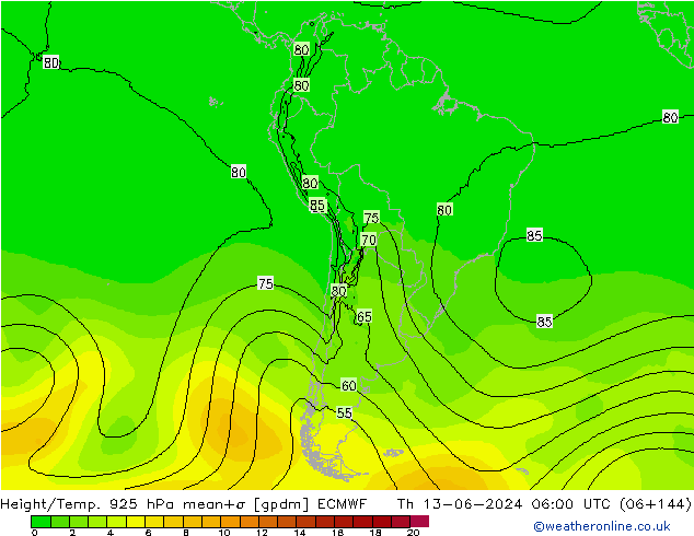 Height/Temp. 925 hPa ECMWF Qui 13.06.2024 06 UTC