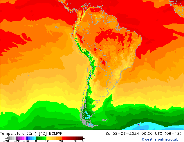Temperatura (2m) ECMWF sáb 08.06.2024 00 UTC