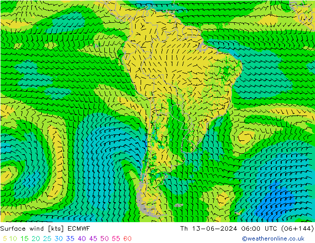 Vent 10 m ECMWF jeu 13.06.2024 06 UTC