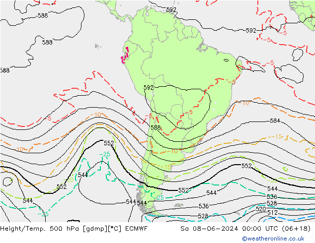 Geop./Temp. 500 hPa ECMWF sáb 08.06.2024 00 UTC