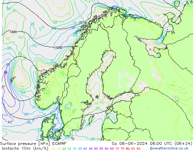 Isotachs (kph) ECMWF  08.06.2024 06 UTC