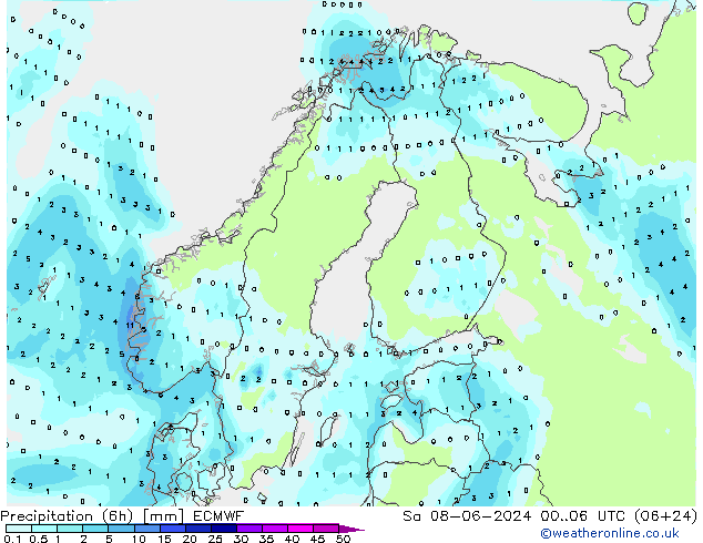 opad (6h) ECMWF so. 08.06.2024 06 UTC