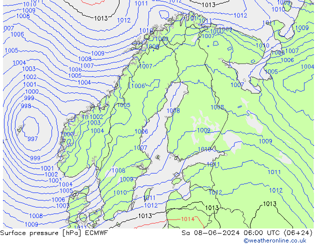 pressão do solo ECMWF Sáb 08.06.2024 06 UTC