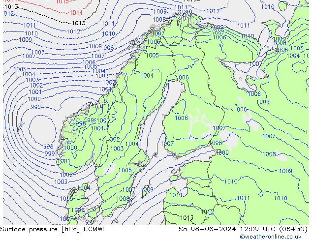 Surface pressure ECMWF Sa 08.06.2024 12 UTC