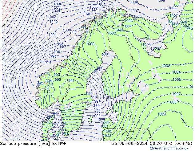 приземное давление ECMWF Вс 09.06.2024 06 UTC