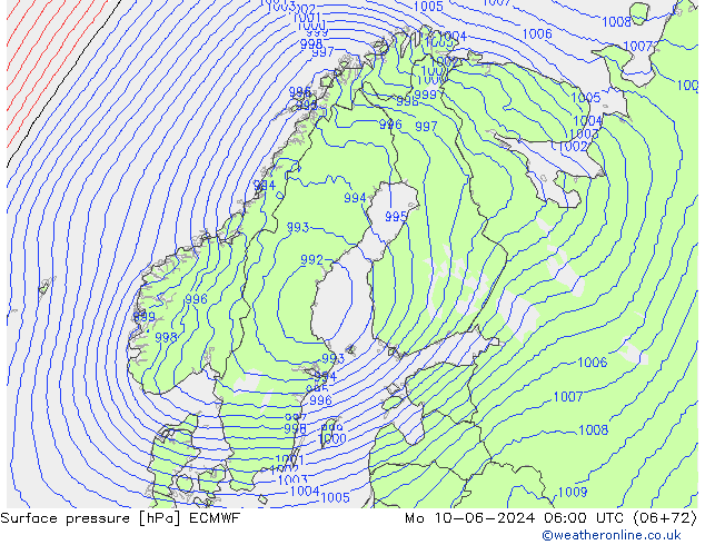 Atmosférický tlak ECMWF Po 10.06.2024 06 UTC