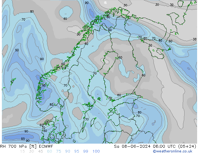 RH 700 hPa ECMWF Sa 08.06.2024 06 UTC