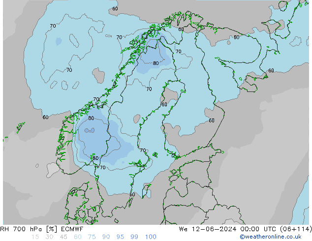 RH 700 hPa ECMWF Qua 12.06.2024 00 UTC