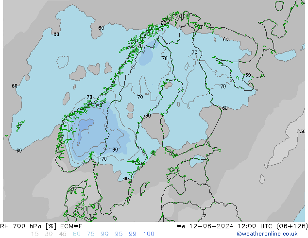 700 hPa Nispi Nem ECMWF Çar 12.06.2024 12 UTC