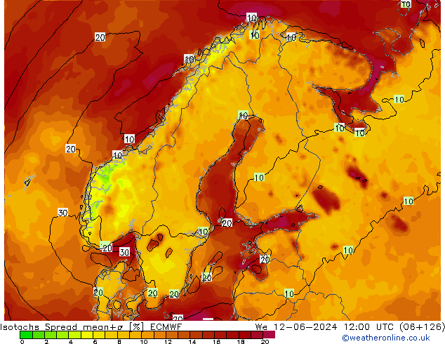 Isotachen Spread ECMWF wo 12.06.2024 12 UTC