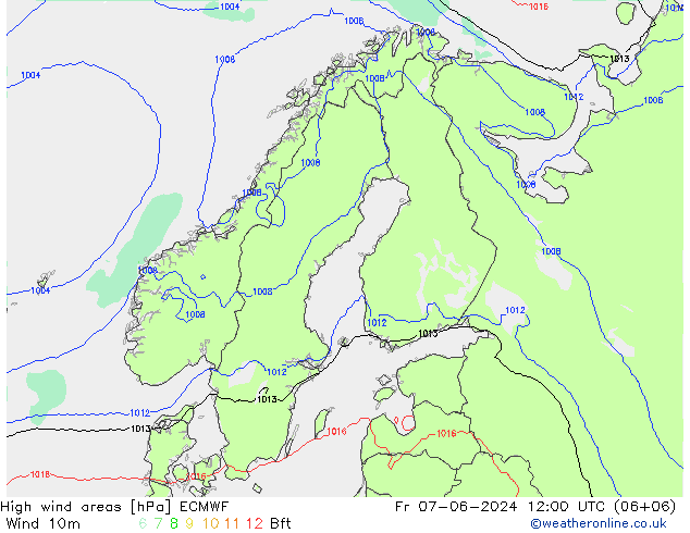 High wind areas ECMWF пт 07.06.2024 12 UTC