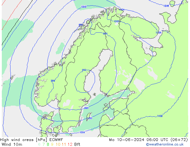 High wind areas ECMWF lun 10.06.2024 06 UTC